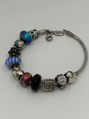 Pandora sterling Silver Multi-Bead Women's Charm Bracelet 11 charms.